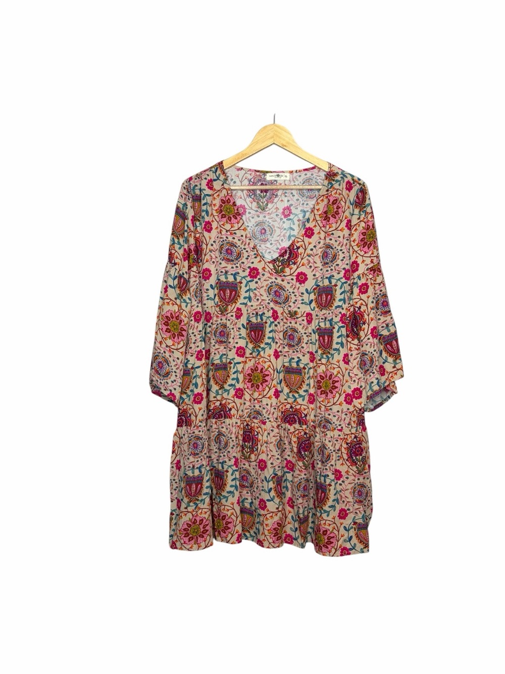 Natural life Printed Floral Boho Tunic Dress in Pink & Cream
